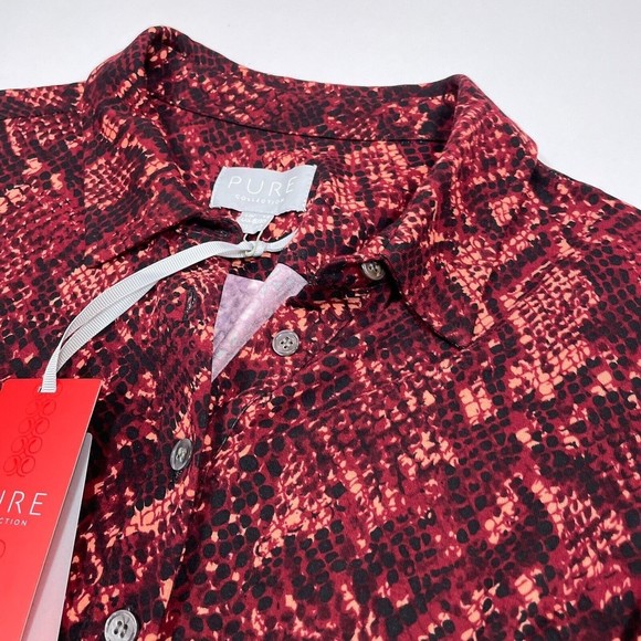 PURE Collection Dress Size 8 / 10 Red Snakeskin Button Front Empire Long Sleeve - Picture 5 of 8